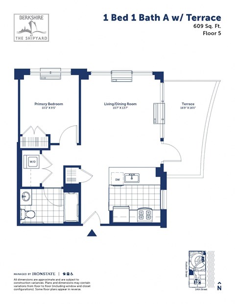 the floor plan of 1 bed 1 bath a wtt terrace